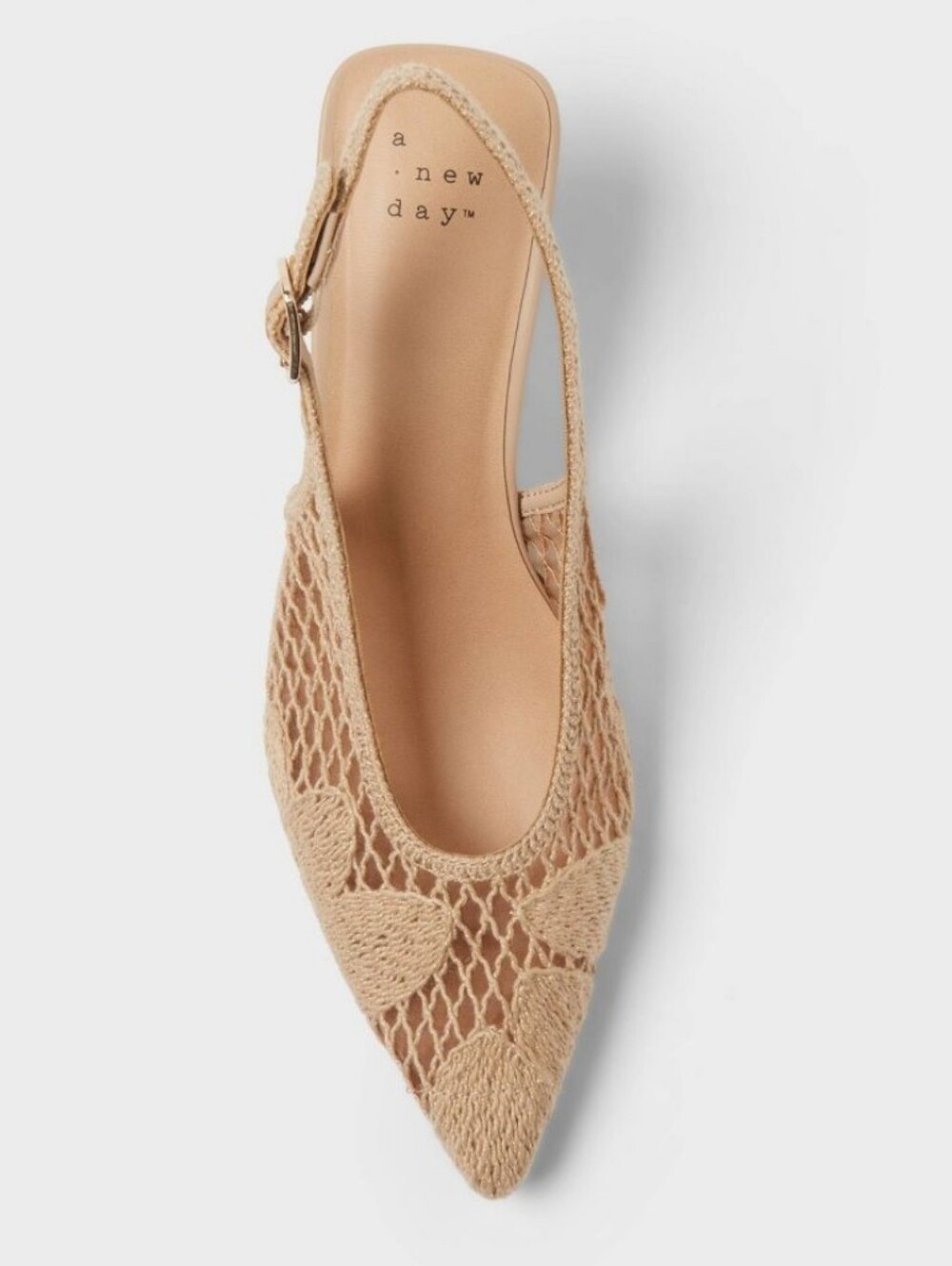 a.new.day Raffia Mesh Floral Slingback Kitten Heels Beige Size 8.5 w/ Box - Picture 13 of 13